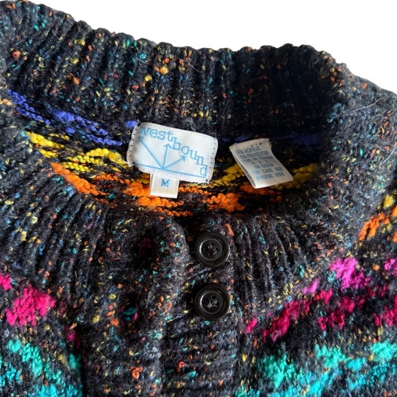 Westbound Cardigan Sweater Womens Med Multicolor Chevron Knit Vintage 90s Retro - Picture 2 of 5